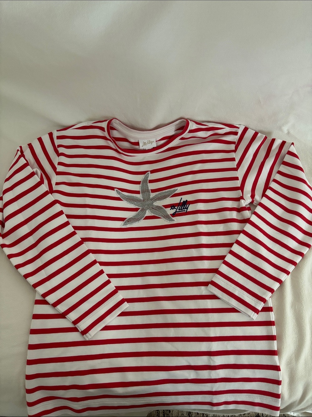 NWT sz12-24 (xl)Lilly Pulitzer Striped Red & White Starfish Long-Sleeve Kids Top